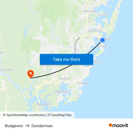 Budgewoi to Gunderman map