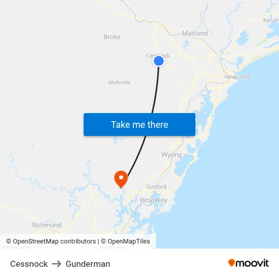 Cessnock to Gunderman map