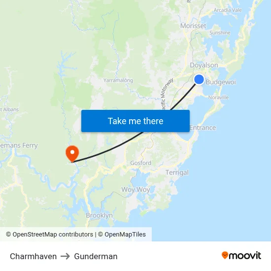 Charmhaven to Gunderman map