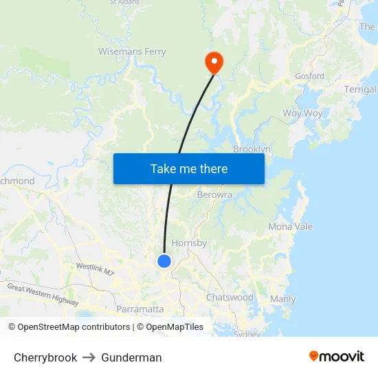 Cherrybrook to Gunderman map
