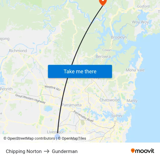 Chipping Norton to Gunderman map