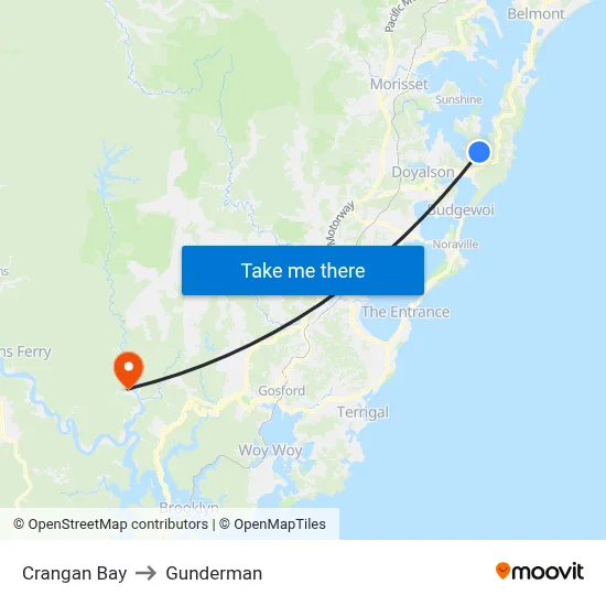 Crangan Bay to Gunderman map