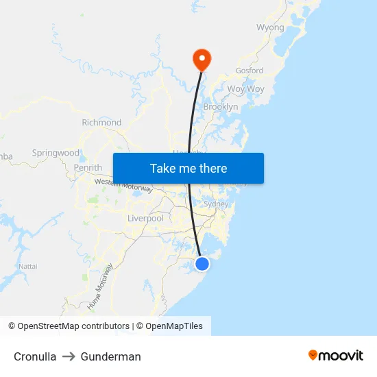 Cronulla to Gunderman map