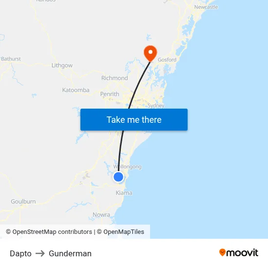 Dapto to Gunderman map