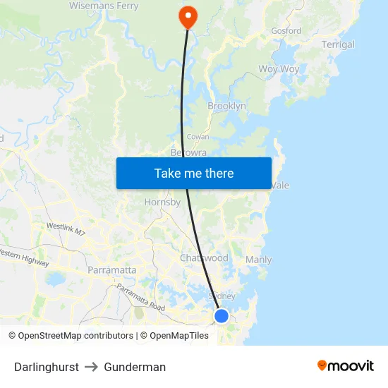 Darlinghurst to Gunderman map