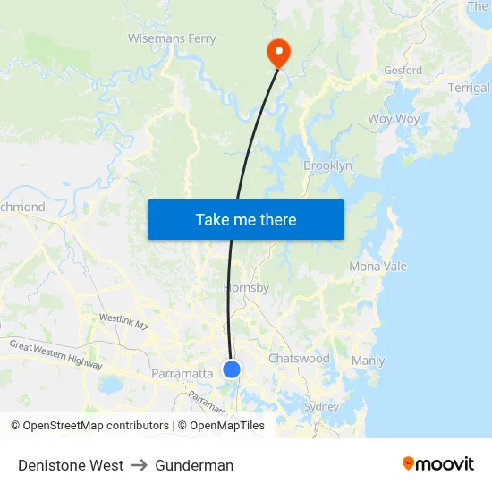 Denistone West to Gunderman map