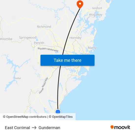 East Corrimal to Gunderman map