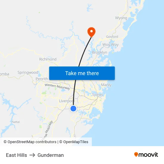 East Hills to Gunderman map