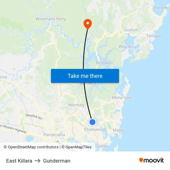 East Killara to Gunderman map