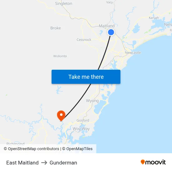 East Maitland to Gunderman map