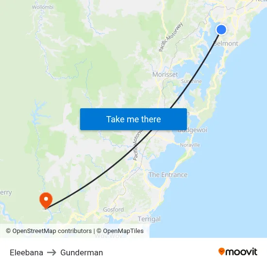 Eleebana to Gunderman map