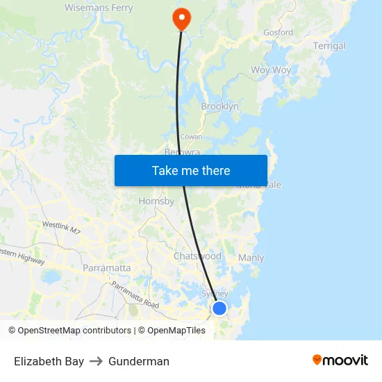 Elizabeth Bay to Gunderman map