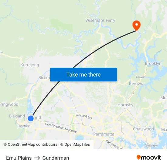 Emu Plains to Gunderman map