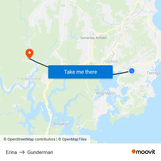 Erina to Gunderman map