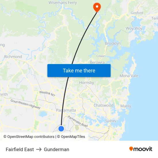 Fairfield East to Gunderman map