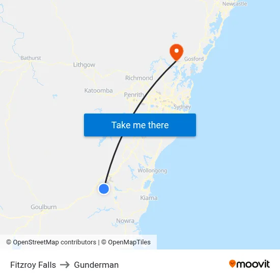 Fitzroy Falls to Gunderman map