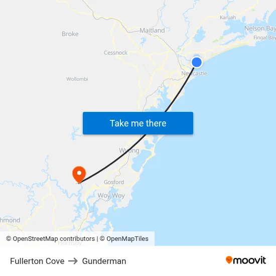 Fullerton Cove to Gunderman map