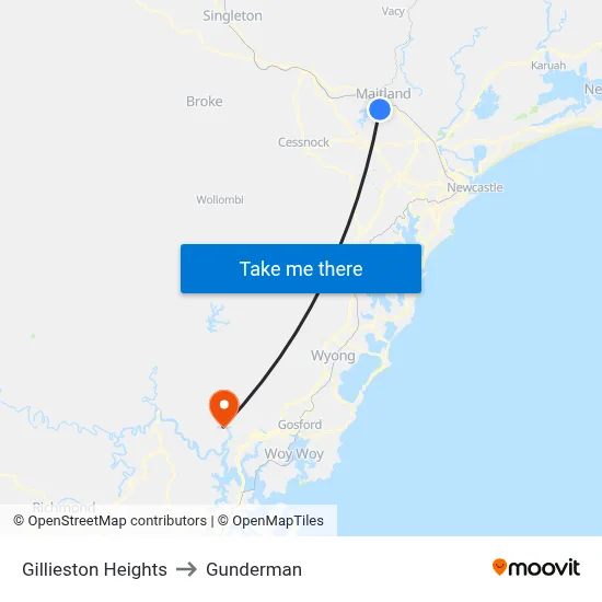Gillieston Heights to Gunderman map