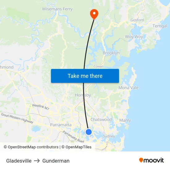 Gladesville to Gunderman map