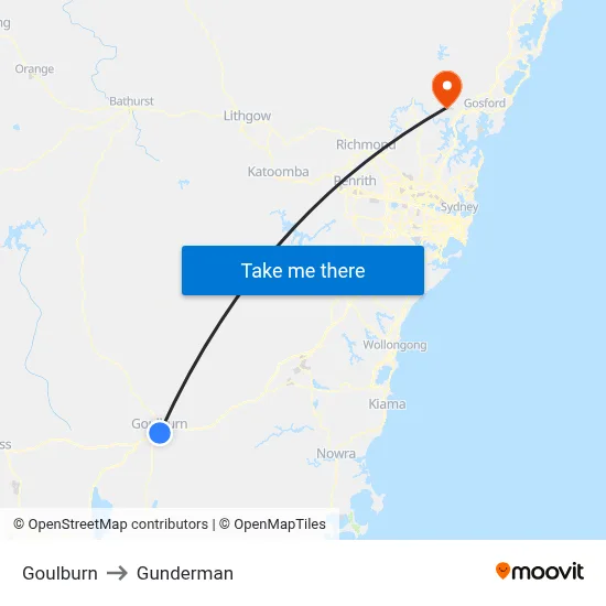 Goulburn to Gunderman map