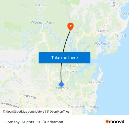 Hornsby Heights to Gunderman map