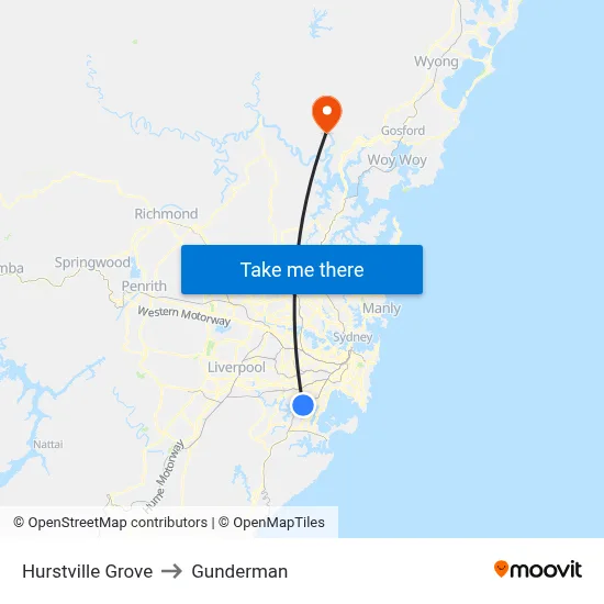 Hurstville Grove to Gunderman map