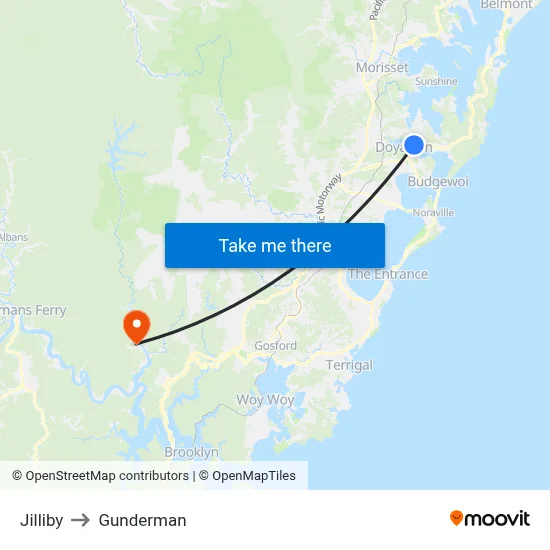 Jilliby to Gunderman map