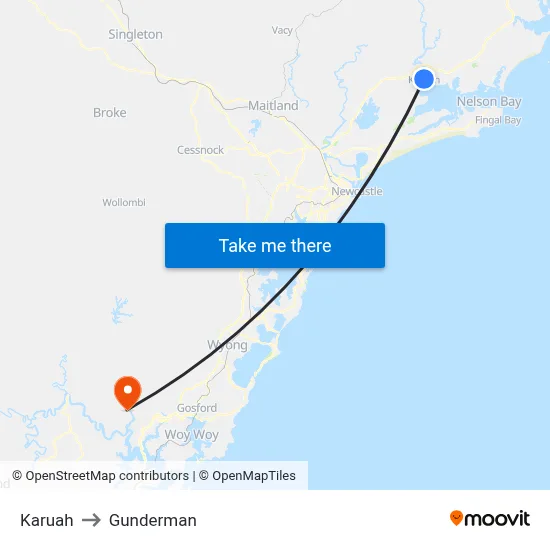 Karuah to Gunderman map