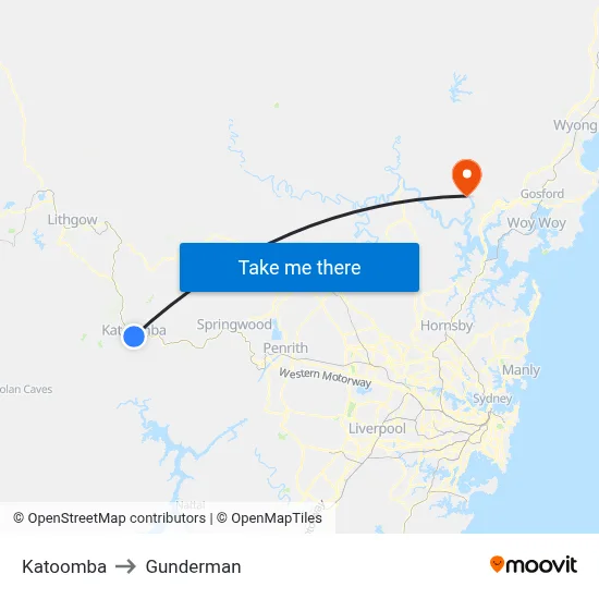 Katoomba to Gunderman map