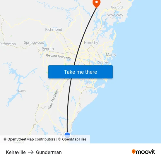 Keiraville to Gunderman map