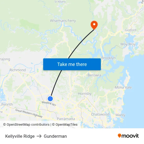 Kellyville Ridge to Gunderman map