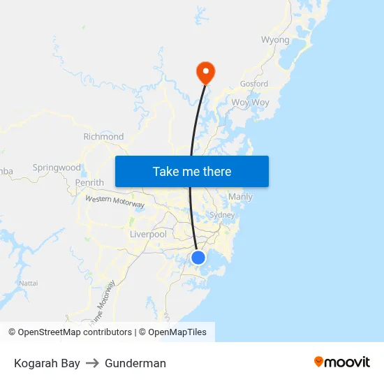 Kogarah Bay to Gunderman map