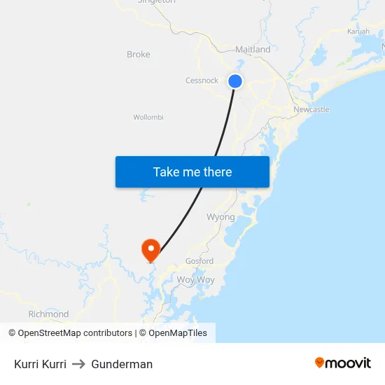 Kurri Kurri to Gunderman map