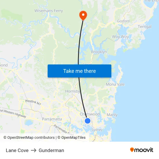 Lane Cove to Gunderman map