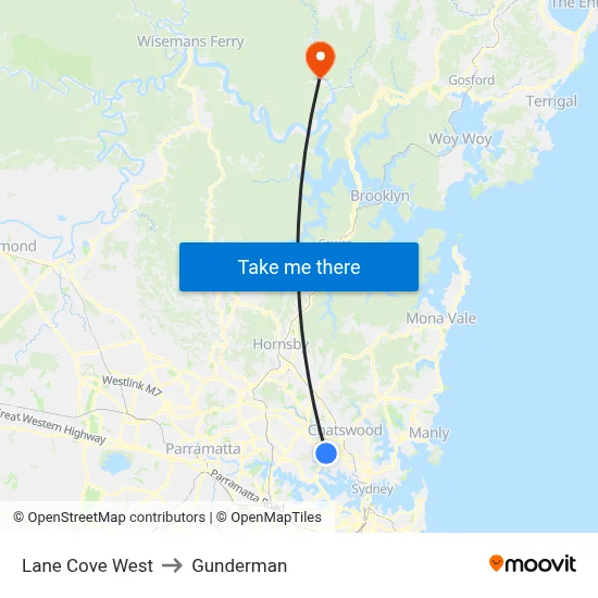Lane Cove West to Gunderman map