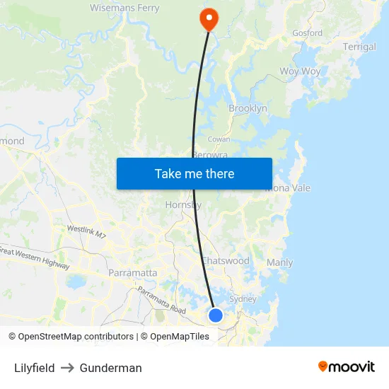 Lilyfield to Gunderman map