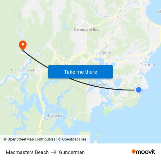Macmasters Beach to Gunderman map