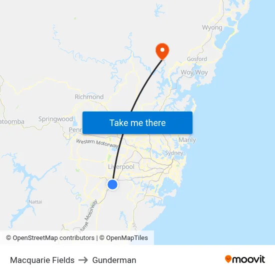 Macquarie Fields to Gunderman map