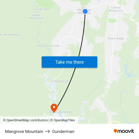 Mangrove Mountain to Gunderman map