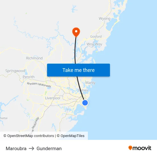 Maroubra to Gunderman map