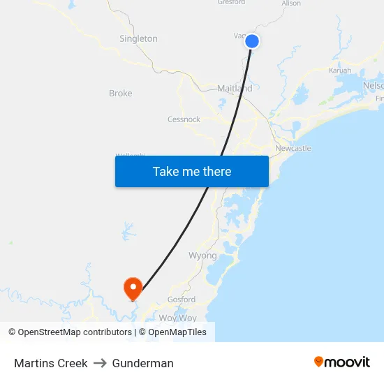 Martins Creek to Gunderman map