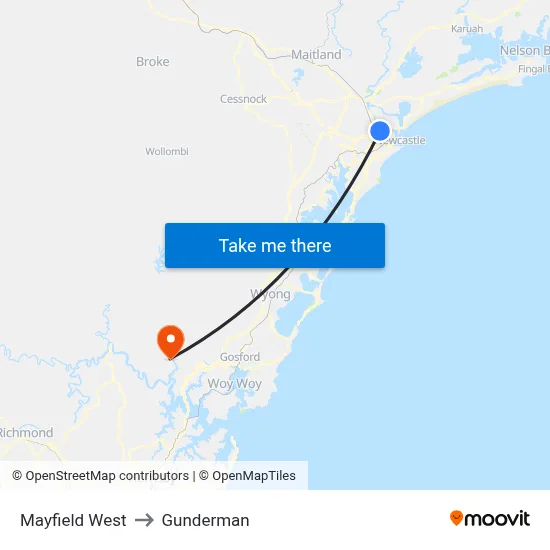 Mayfield West to Gunderman map