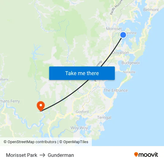 Morisset Park to Gunderman map