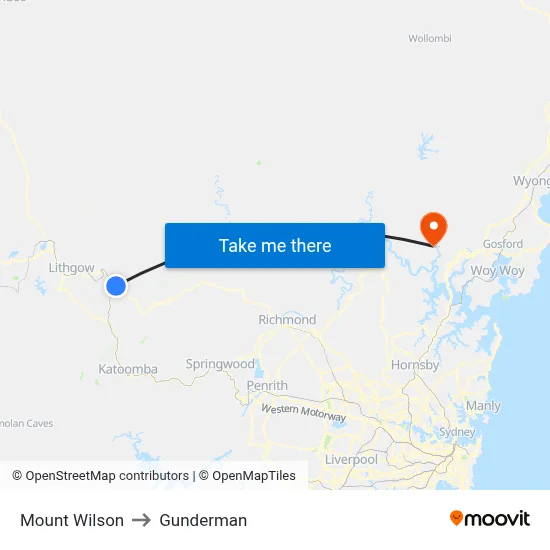 Mount Wilson to Gunderman map