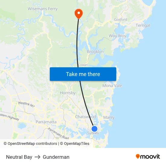 Neutral Bay to Gunderman map