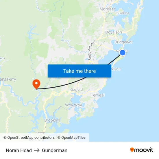 Norah Head to Gunderman map