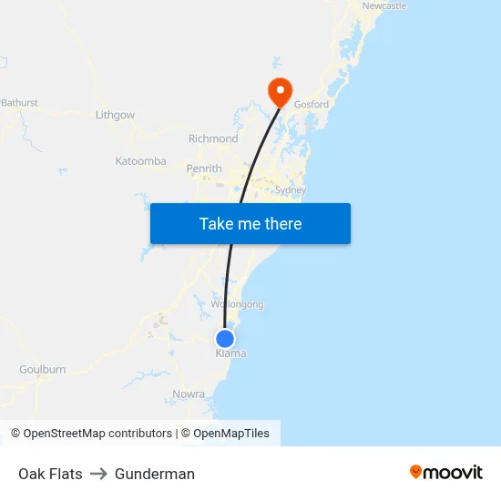 Oak Flats to Gunderman map
