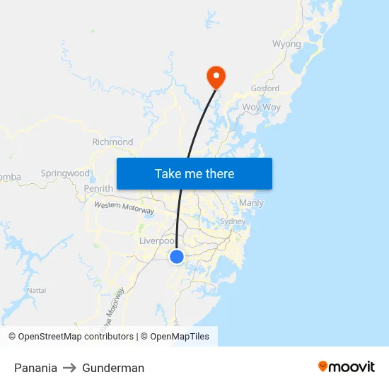 Panania to Gunderman map