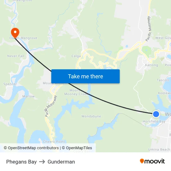 Phegans Bay to Gunderman map