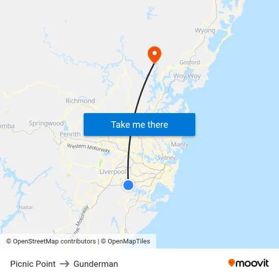 Picnic Point to Gunderman map